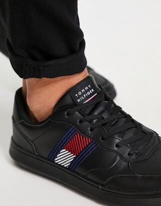 Tommy Hilfiger essential flag leather sneakers in black - ShopStyle