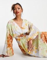 Thumbnail for your product : ASOS DESIGN soft shirred waist open back maxi dress in mixed patch floral print dobby
