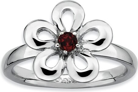 Black Bow Jewelry Co. BlackBowJewelrySterlingSilver&GarnetStackable12mmOpenPetalFlowerRingSz10