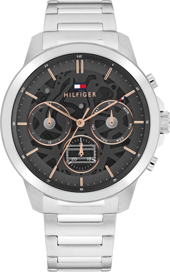 Tommy Hilfiger Men's Multifunction Silver Tone Stainless Steel Bracelet Watch, 43mm