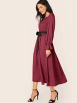 Thumbnail for your product : Shein Shirred Panel Raglan Flounce Sleeve Self Belted Dress