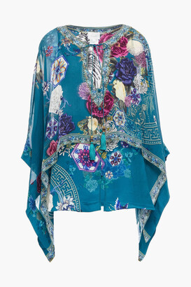 Camilla Cape-effect Crystal-embellished Printed Silk-chiffon And Crepe De Chine Blouse