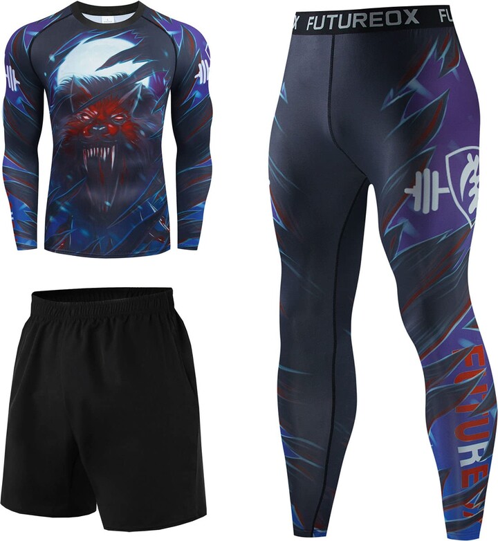 Fossean Men's Compression Suit Tracksuit Training Set Fitness Clothing