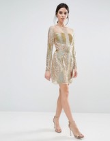 Thumbnail for your product : Maya Petite Long Sleeve Gold Embellished Mini Dress