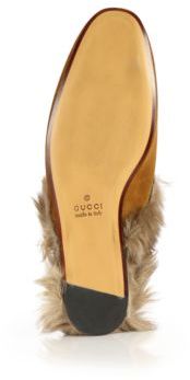 Gucci Princetown Fur-Lined Suede Loafer Slides