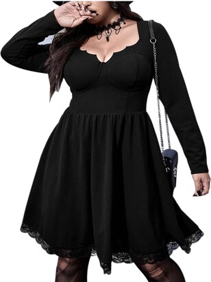 Women Steampunk Gothic Dress with Corset Floral Lace Long Sleeve Cocktail  Swing Dress Halloween Punk Hippie Dresses