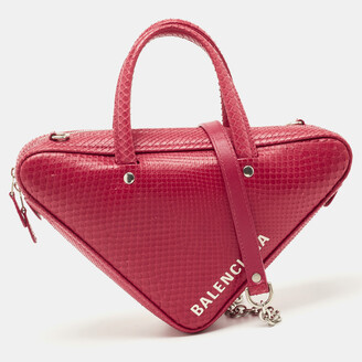 BALENCIAGA Triangle Duffle S Handbag Black Red Silver Hardware  w/Accessories