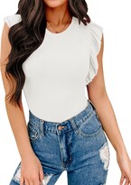 Thumbnail for your product : WAYMAKER Women Sexy Sleeveless Halter Neck Ribbed Bodysuit Tank Tops Summer Casual Cotton Slim Fit Going Out Solid Stretchy Body Suits Ruffle Shirts Brown Small