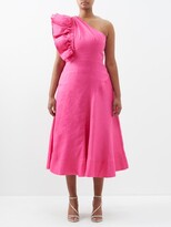 Thumbnail for your product : Aje Bonjour Asymmetric Ruffled Linen-blend Dress