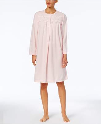 Miss Elaine Embroidered Brushed Knit Nightgown