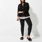 Thumbnail for your product : River Island Womens Plus black washed distressed denim jacket