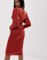 Thumbnail for your product : ASOS Design DESIGN midi dress with batwing sleeve and wrap waist in satin
