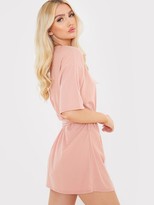 Thumbnail for your product : In The Style Brushed Rib Tie Waist T-Shirt Dress - Blush