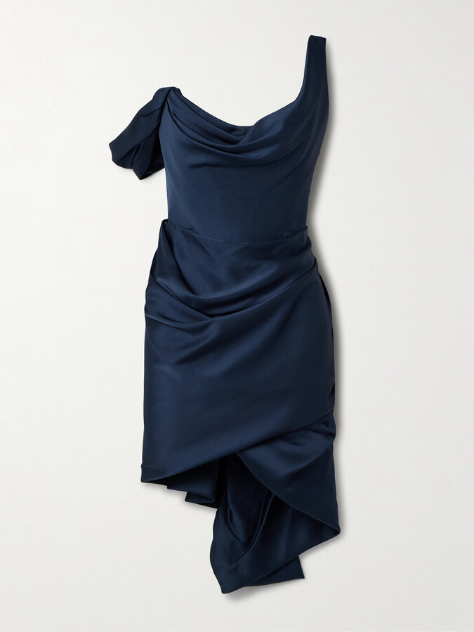 Vivienne Westwood Zora Asymmetric Off-the-shoulder Draped Satin-crepe Dress - Blue