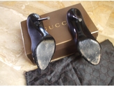 Thumbnail for your product : Gucci Black Satin Open Toe Pumps With Horse Bit And Swarowsky