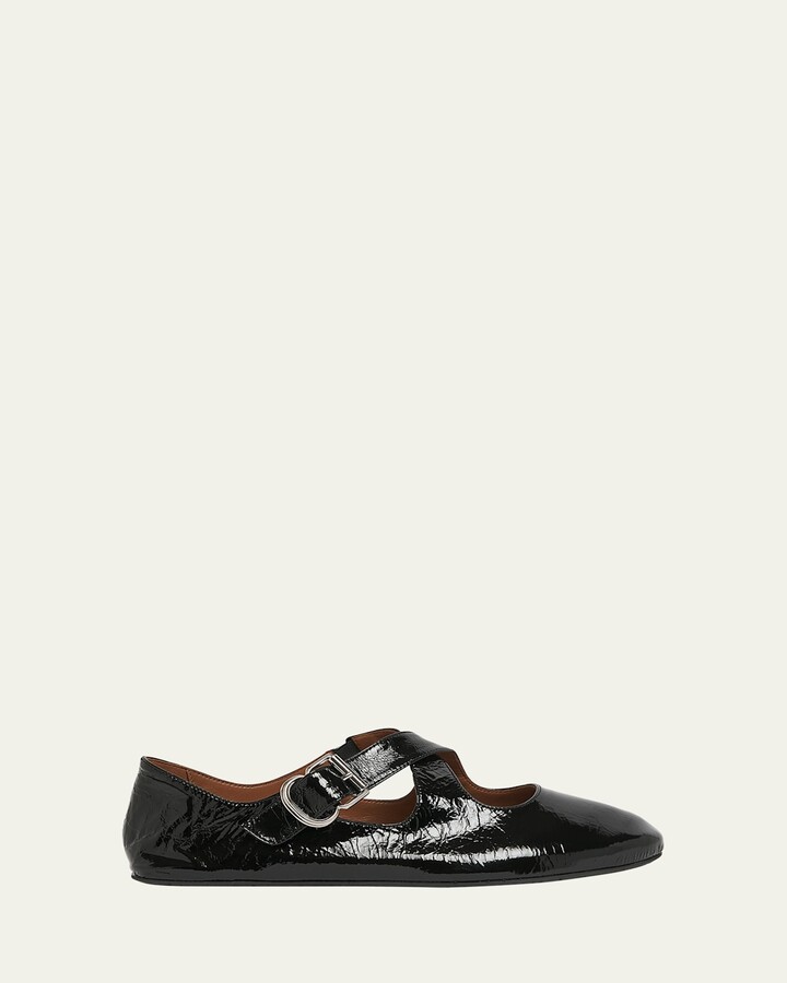 Alaia Leather Crisscross Buckle Ballerina Flats
