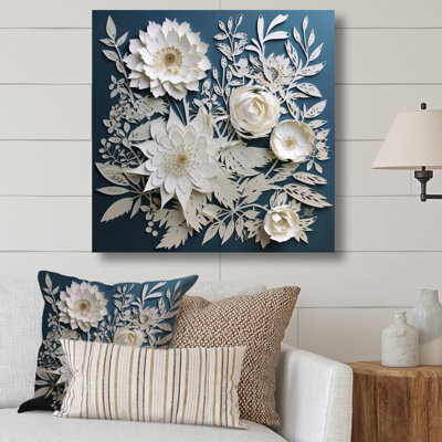 Ryot White And Blue Flowers Bouquet Elegance On Canvas Print