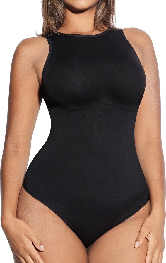 FeelinGirl Shapewear Bodysuit for Women Sleeveless Tummy Control Seamless  Leotard Crew Neck Top Thong Snap Closure（Black XS/S） - ShopStyle