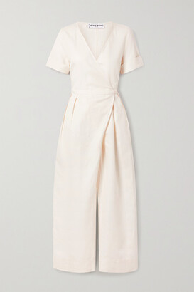 Apiece Apart Tambor Linen And Cotton-blend Twill Wrap Jumpsuit - Cream