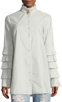 Thumbnail for your product : Jonathan Simkhai Pleated Long-Sleeve Button-Front Poplin Blouse
