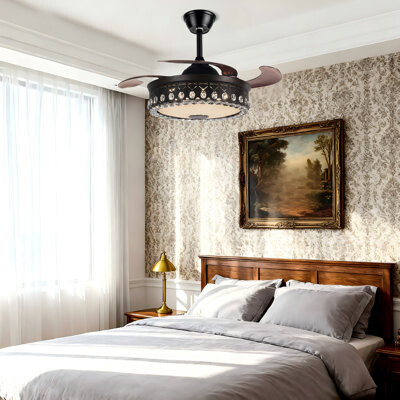 Mercer41 Modern Crystal Ceiling Fan With Light & Remote, Blooth Speaker, Timer,