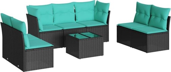 VidaXL vidaXL8PiecePatioSofaSetwithCushionsBlackPolyRattan