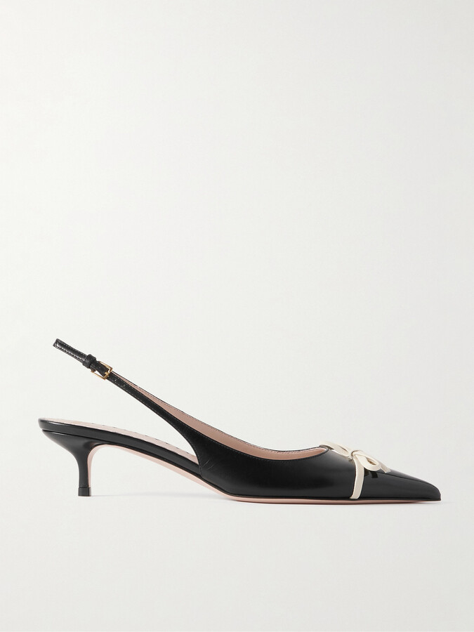 Valentino Garavani Bepointy 45 Bow-embellished Leather Slingback Pumps - Black