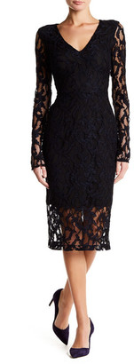Rachel Roy Long Sleeve Back Cutout Lace Midi Dress