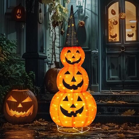 Yescom USA, Inc. Yescom 5FT Halloween Pumpkins,Stacked Foldable,Jack O Lantern,LED Lights Party Outdoor Decorations 2024