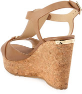 Thumbnail for your product : Jimmy Choo Pilar T-strap Leather Cork Wedge, Nude