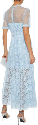 Costarellos Point D'esprit-paneled Embroidered Tulle Gown