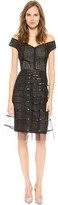 Thumbnail for your product : Lela Rose Embroidered Dress with Striped Tulle Overlay