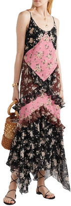 Michael Kors Collection Paneled Ruffled Floral-print Silk-chiffon And Crepe Maxi Dress