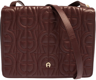 Aigner Burgundy Logo Embossed Leather Flap Crossbody Bag - ShopStyle