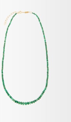 Azlee Emerald & 18kt Gold Beaded Necklace