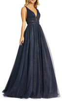 Thumbnail for your product : Mac Duggal Metallic Tulle Plunging Back Sleeveless Ball Gown