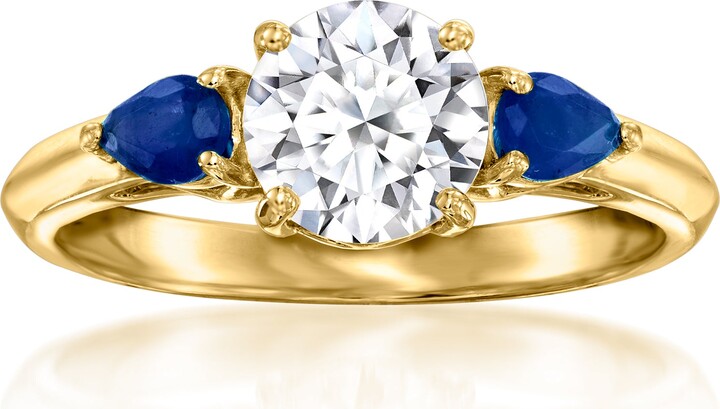 Ross-Simons Lab-Grown Diamond Ring With . Sapphires in 14kt Yellow Gold