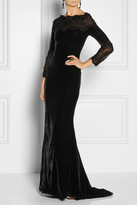 Thumbnail for your product : Marchesa Embellished lace-trimmed velvet gown