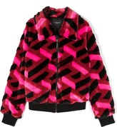 Thumbnail for your product : Versace Children Geometric-Pattern Faux-Fur Jacket