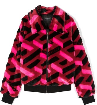 Versace Children Geometric-Pattern Faux-Fur Jacket