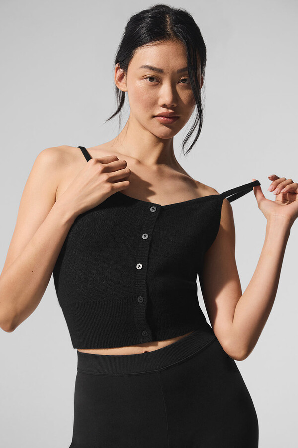 ALO | Sheer Cashmere Tank Top in Black, Size: XS