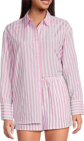 Gianni Bini Georgie Woven Stripe Coordinating Button Front Long Sleeve Shirt