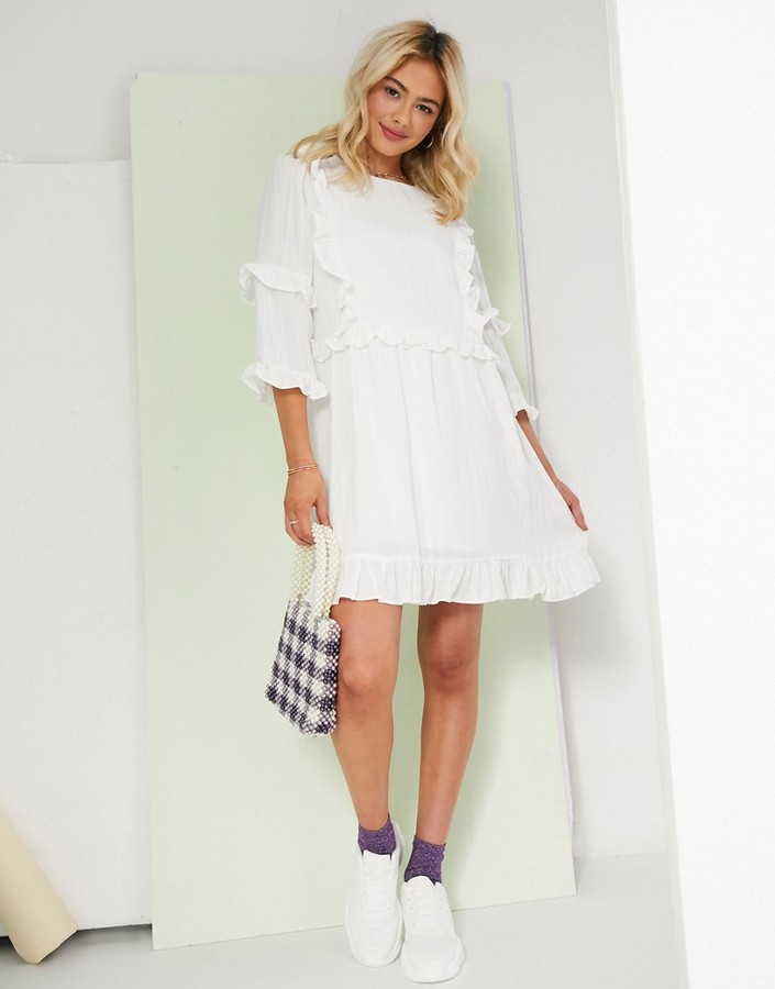 In The Style x Lorna Luxe frill detail skater dress in white
