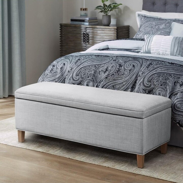 Rectangular Upholstered Storage Bench with Soft Close Lid, Solid Wood Legs for Entryway, Bedroom, or Living Room-The Pop Home