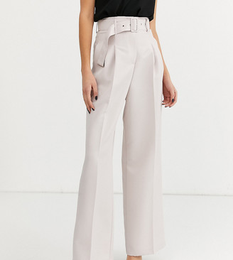 ASOS Tall ASOS DESIGN Tall belted wide leg trousers in stone
