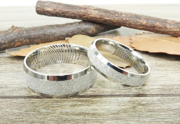 Etsy Your Actual Finger Print Rings His & Her Handmade Wedding Bands Couple Rings Set Titanium Anniversary Set