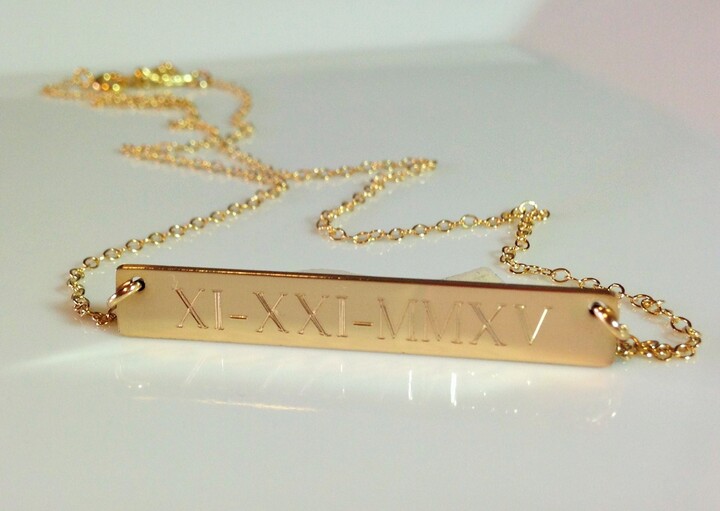 Personalized Gold Bar Necklace - Mothers Name Engraved Engravable Sterling Silver