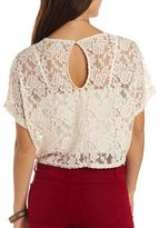Thumbnail for your product : Charlotte Russe Sheer Lace Dolman Crop Top