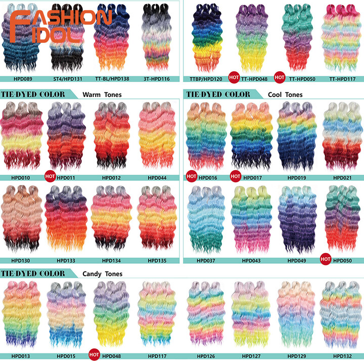 FASHION IDOL 24" 3pcs Deep Wave Curl Hair Synthetic Water Wave Braiding Hair Extensions Ombre Rainbow color Twist Crochet Hair