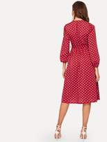 Thumbnail for your product : Shein Self Tie Surplice Polka Dot Midi Dress